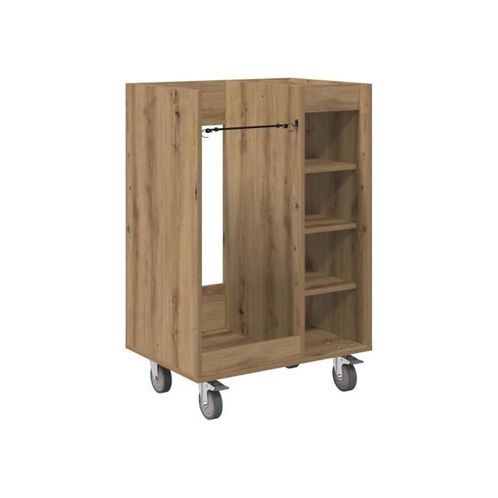 Taquilla de golf moderna - vidaXL - Roble artesanal - 65x45x98 cm - Amplio espacio de almacenamiento - 4 ruedas - Estructura metálica