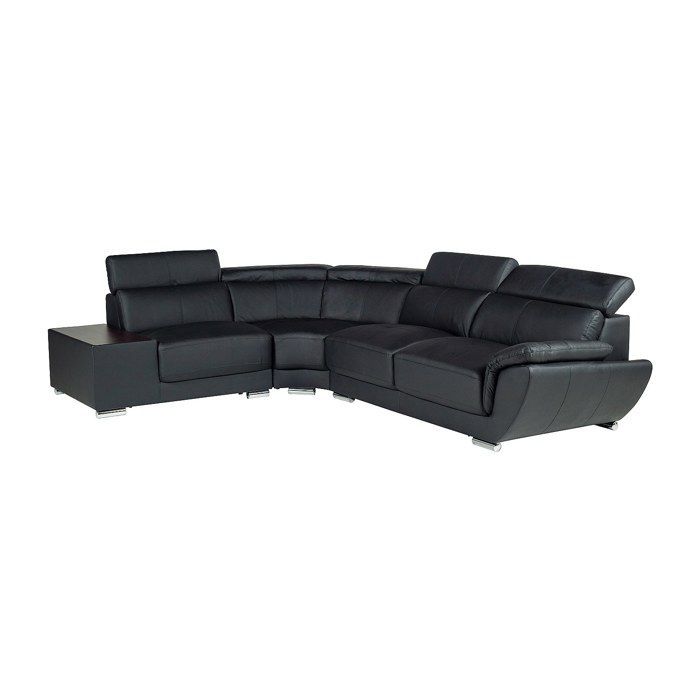 Sofá esquinero de piel NAHIA - Negro - Orientación izquierda - 5 plazas - Estilo contemporáneo