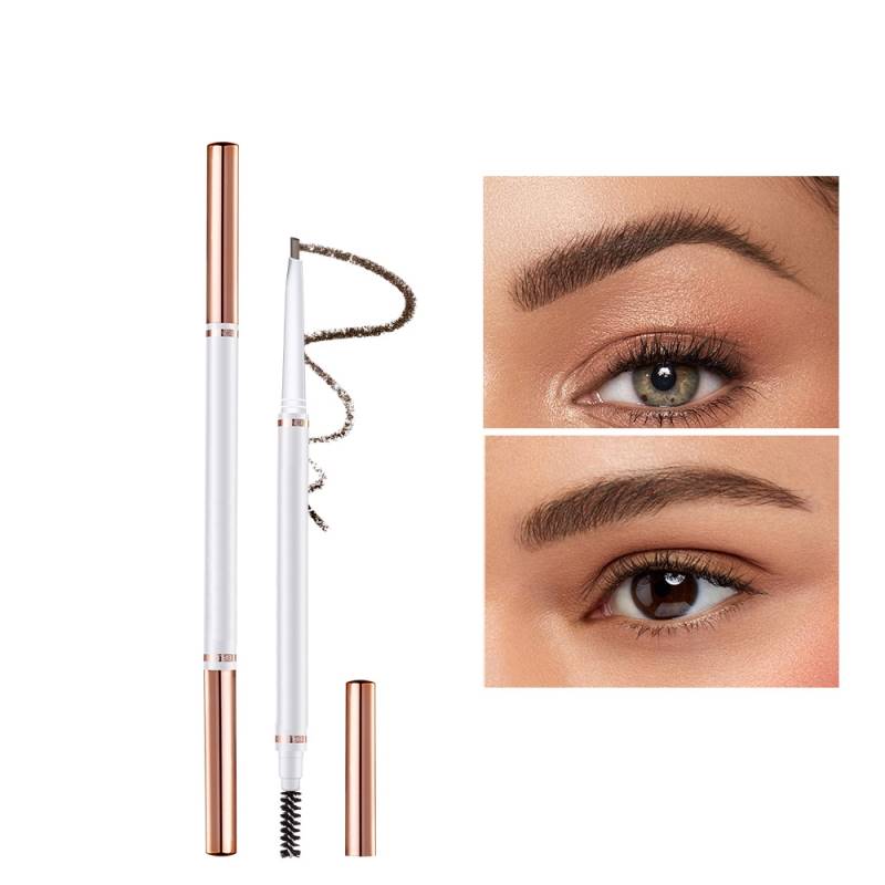 Lápiz para Cejas Ultra Fino y Triangular: Impermeable, a Prueba de Manchas, Efecto Tatuaje; Cosmético en Tonos Marrón Oscuro y Gris