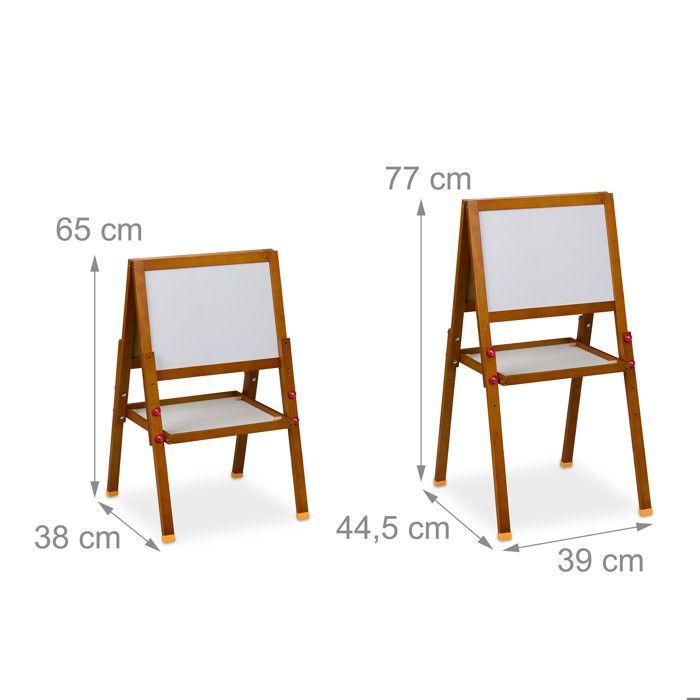 Pizarra magnética blanca y negra Reladays para tu hijo/a, altura ajustable, 65-77 x 39 x 44,5 cm, marrón.