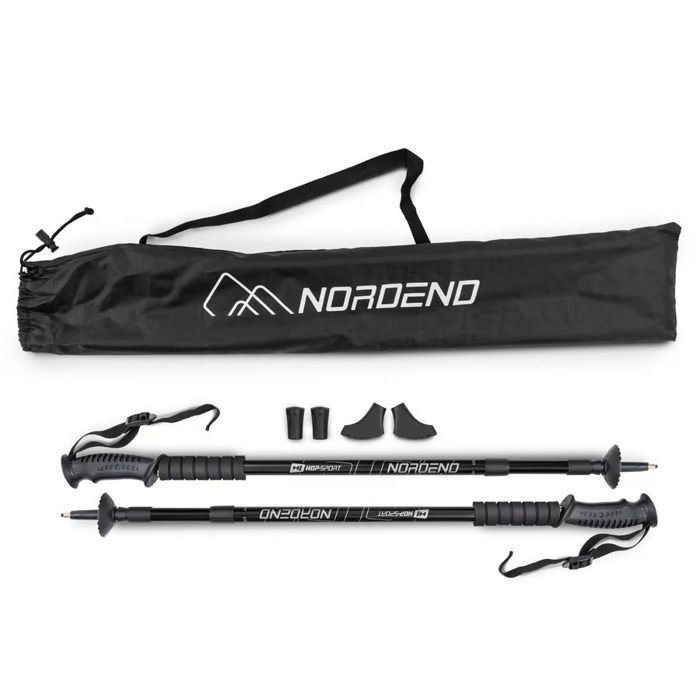 Nordend Hop-Sport säädettävät vaellussauvat 65-135 cm, alumiiniset kävelykepit, iskunvaimennusjärjestelmä, musta kantolaukku