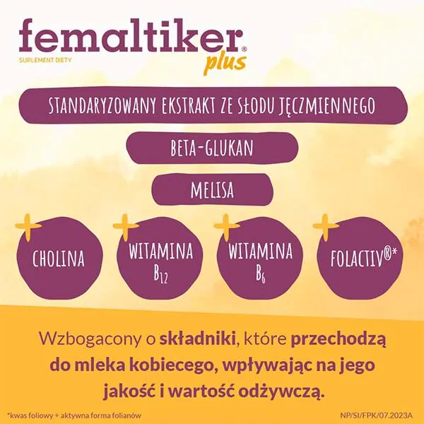 Femaltiker Plus, Suplement diety wspomagający laktację, Saszetki o smaku karmelowym