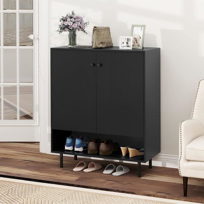 COSTWAY Buffet de Cuisine à 2 Portes, Étagère Réglable, Kit Antibasculement, Meuble de Rangement pour Salle à Manger Salon, Noir