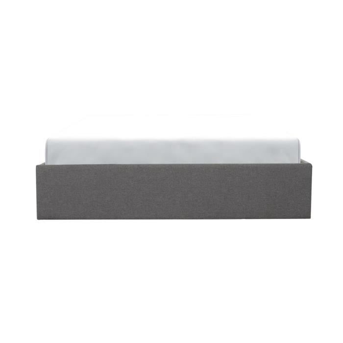 Cama con almacenamiento para adultos ECLIPSE 140x190 cm - Tela gris claro - Base de láminas incluida
