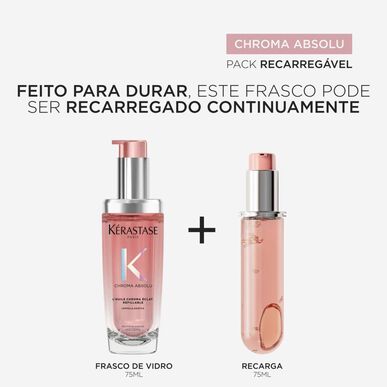 Kérastase Chroma Absolu L'Huile Chroma Éclat Aceite Capilar Recargable para Cabello Teñido, Brillo y Color, 75 ml