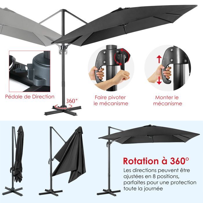 COSTWAY Parasol Déporté Pliable Ø3M avec Base Croisée-Rotation à 360°, 3 Réglages d'Inclinaison-Event pour Jardin et Terrasse, Noir
