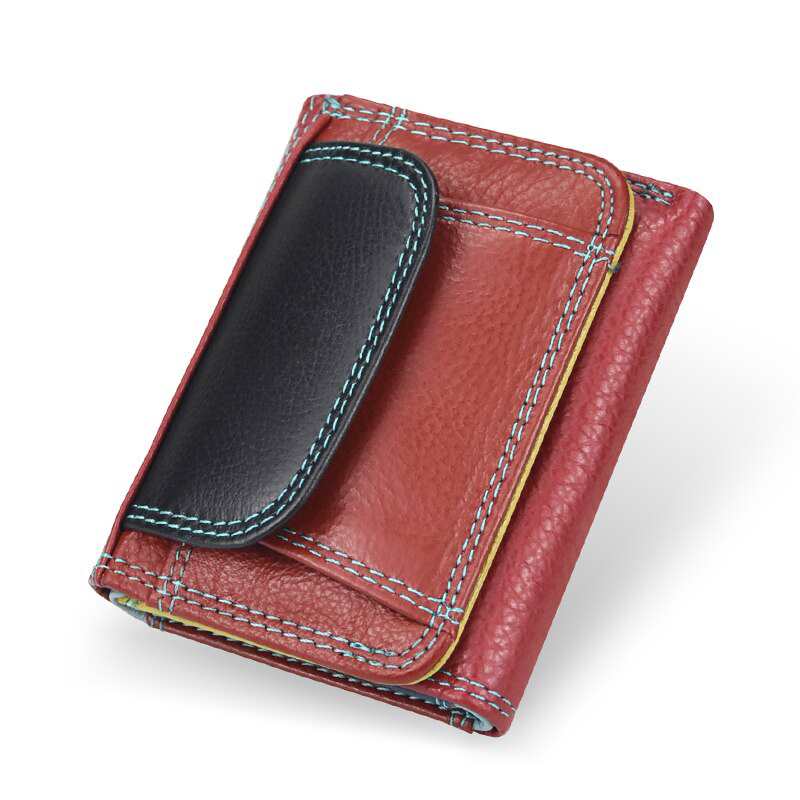 Portefeuille court de luxe pour femme, en cuir véritable, avec fermoir et porte-monnaie multifonctionnel de style vintage.
