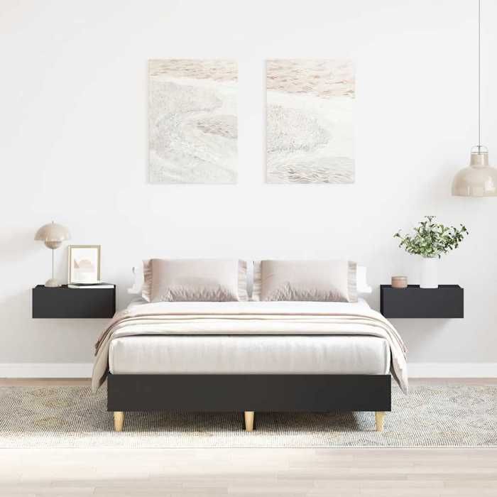 Estructura de cama de madera de ingeniería - vidaXL - 120x190 cm - Negra - Base de listones - Patas robustas - 193x123x25 cm
