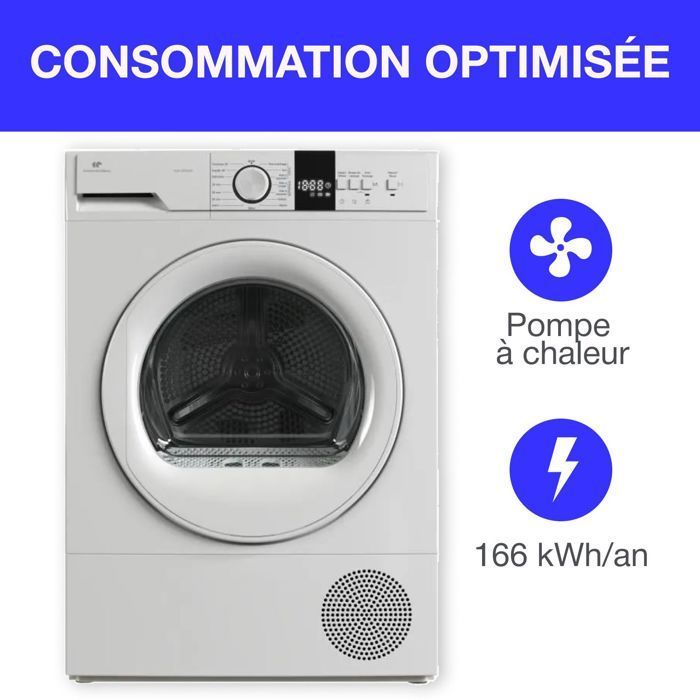 Sèche-linge pompe à chaleur CONTINENTAL EDISON CESL10PCW2 - 10 kg - 60 cm - Classe E - Blanc