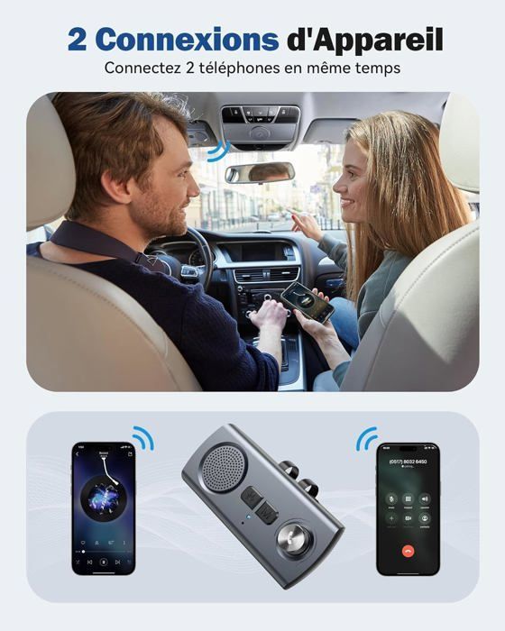 Bluetooth 5.3 Car Hands-Free Kit, GPS, Speaker, Microphone, Music, Siri & Google Assistant, Auto Reconnection, 800mAh TF Card Slot