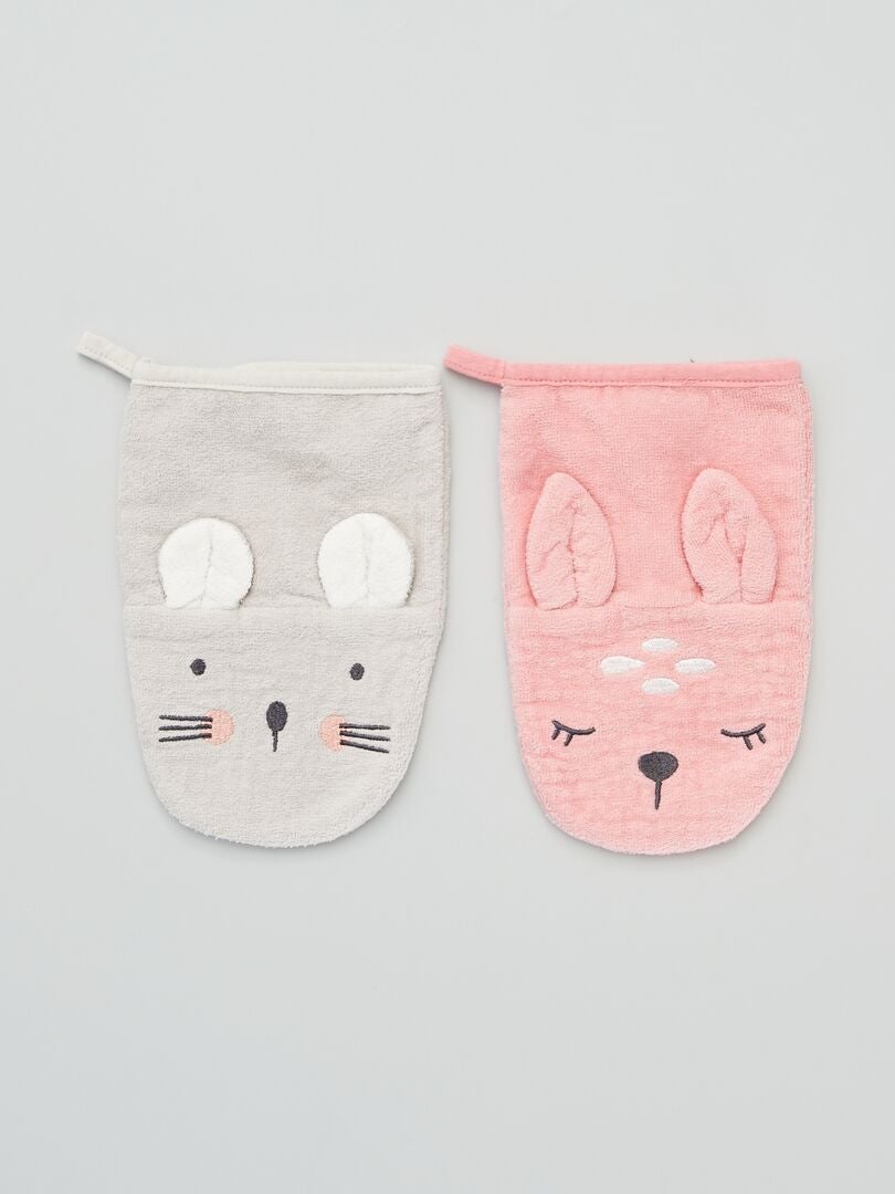 Set van 2 badhandschoenen met dierenprint - ROZE