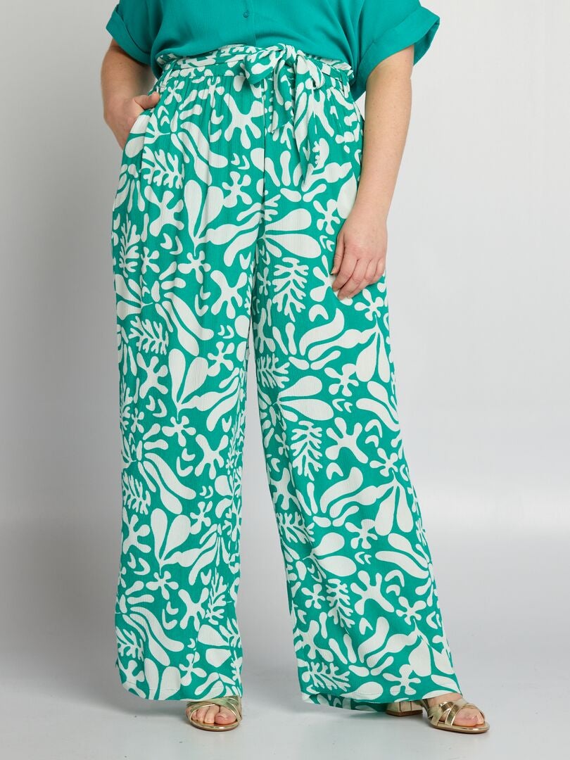 Zachte broek met wijde pijpen - GROEN