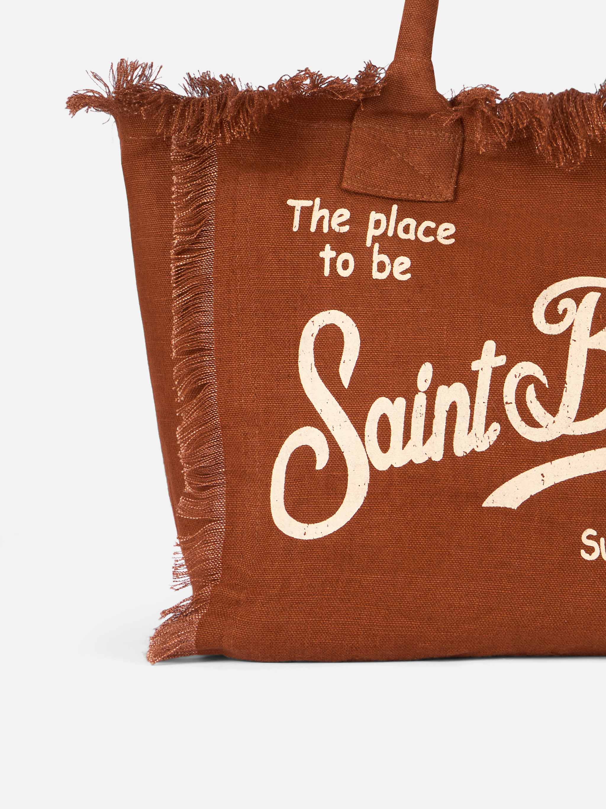 Bruine linnen draagtas van Vanity met Saint Barth-logo