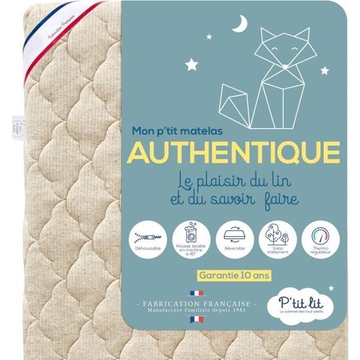 Colchón para bebé P'tit Lit - Auténtico - Lino de origen vegetal - Reversible - Libre de químicos