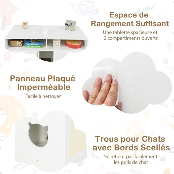 GIANTEX Meuble Litière Chat, 108 x 50,5 x 73,5 CM, Maison de Toilette Chat d'Intérieur, Griffoirs en Sisal et Planche à Gratter