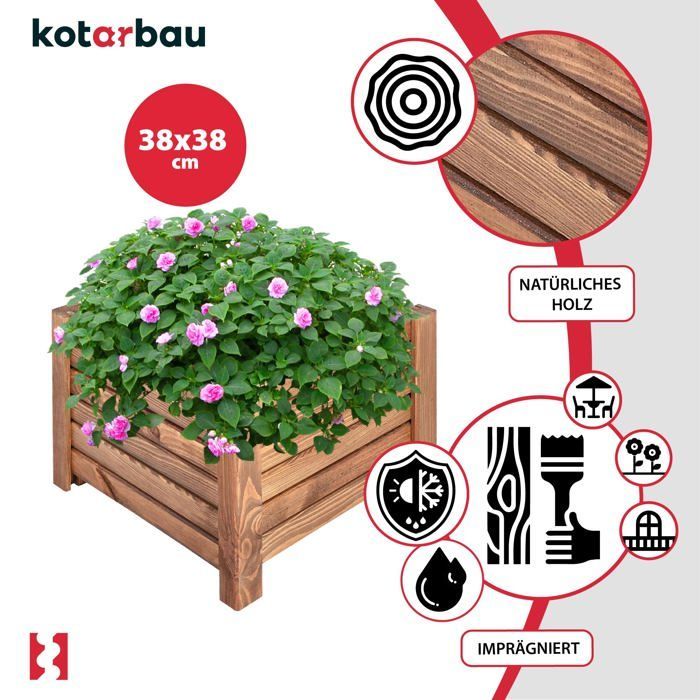Maceta de madera KOTARBAU - 38 x 38 x 30 cm - Maceta de pino carbonizado - Jardín, terraza, balcón - Marrón