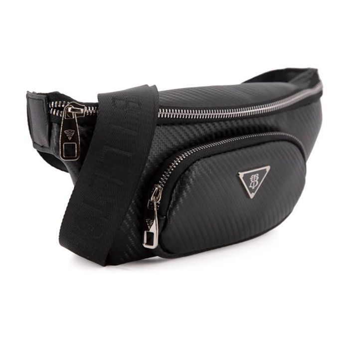 Strukturierte Bananentasche mit silbernem Reißverschlussfach, 30 x 13 x 14 cm, Unisex, BILL TORNADO