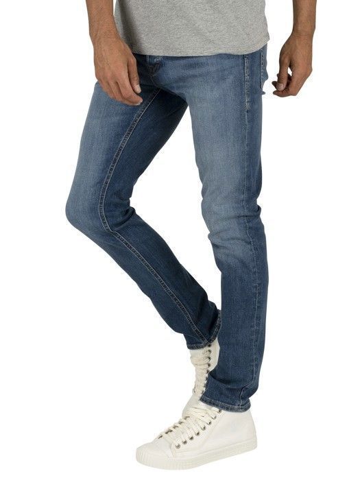 JACK & JONES Herren-Skinny-Jeans, blau – 5 Taschen, niedrige Leibhöhe, Stretch