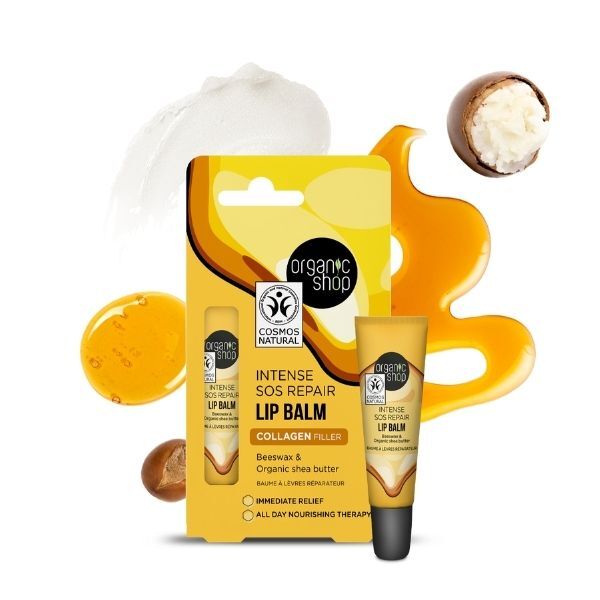 Organic Shop SOS Repair balzám na rty s včelím voskem a bambuckým máslem 10 ml
