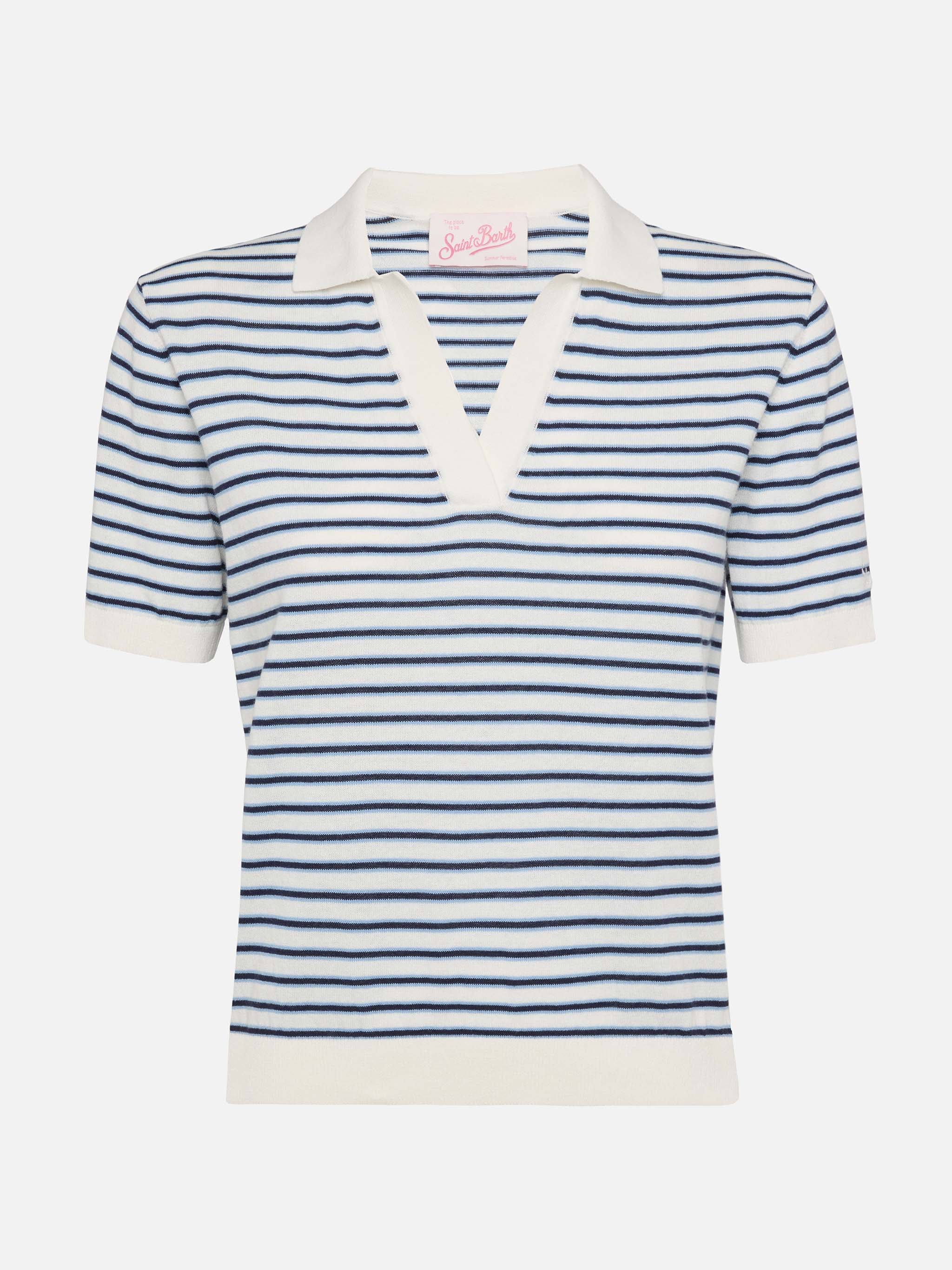 Polo Evonne lavorata a maglia a righe blu