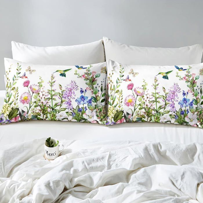 Juego de funda nórdica de colibríes, juego de ropa de cama de aves tropicales, 140x200cm, funda nórdica de flores y colibríes para niños