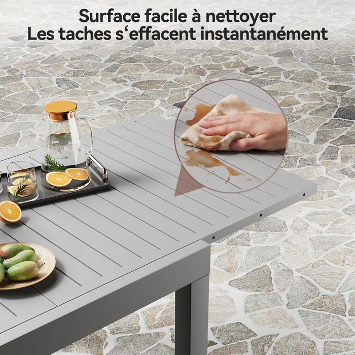 Uitschuifbare aluminium tuintafel | 200 kg ingeklapt / 150 kg uitgeklapt | 4-8 personen, stabiel en duurzaam, lichtgrijs