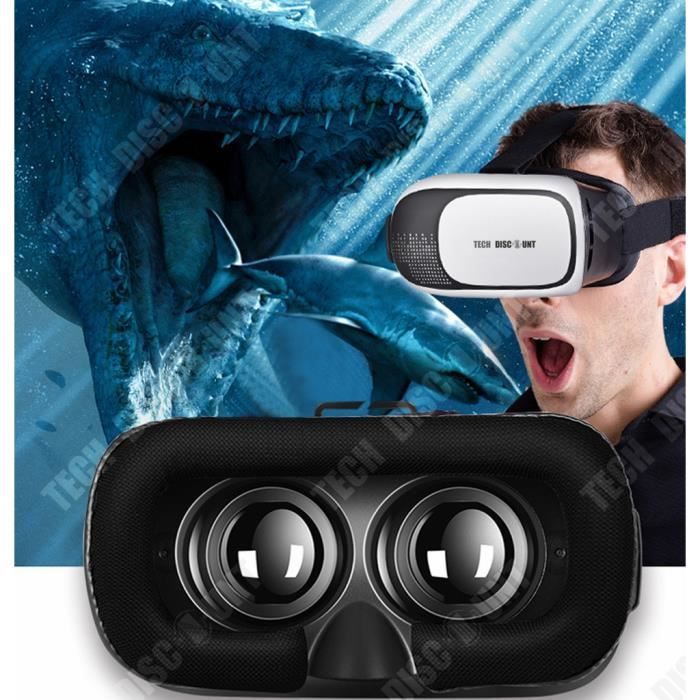 Óculos de realidade virtual 3D pretos, brancos e azuis com óculos inteligentes e controle remoto Bluetooth para jogos.