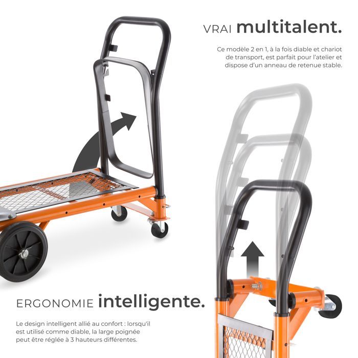 Sackkarre – TECTAKE – 2-in-1-Wagen mit Stahlring und Gummiband zur Taschensicherung, 80 kg Tragkraft – Orange