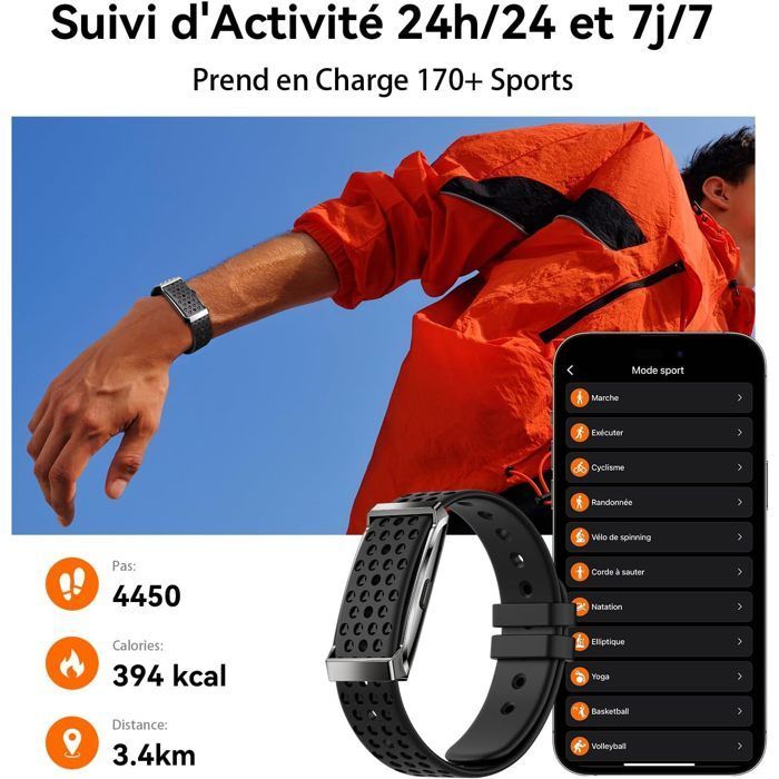 Pulsera inteligente WENZYLIQUOX - Pulsera inteligente sin pantalla - Monitorización continua de frecuencia cardíaca y SpO₂ - 35 días de duración de la batería - Resistencia al agua IP68