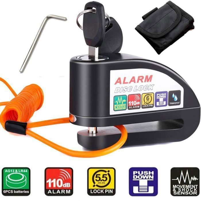 Candado de disco para motocicleta con alarma de 110 dB, candado impermeable para scooter/motocicleta/scooter/ATV con 3 llaves, 1 llave