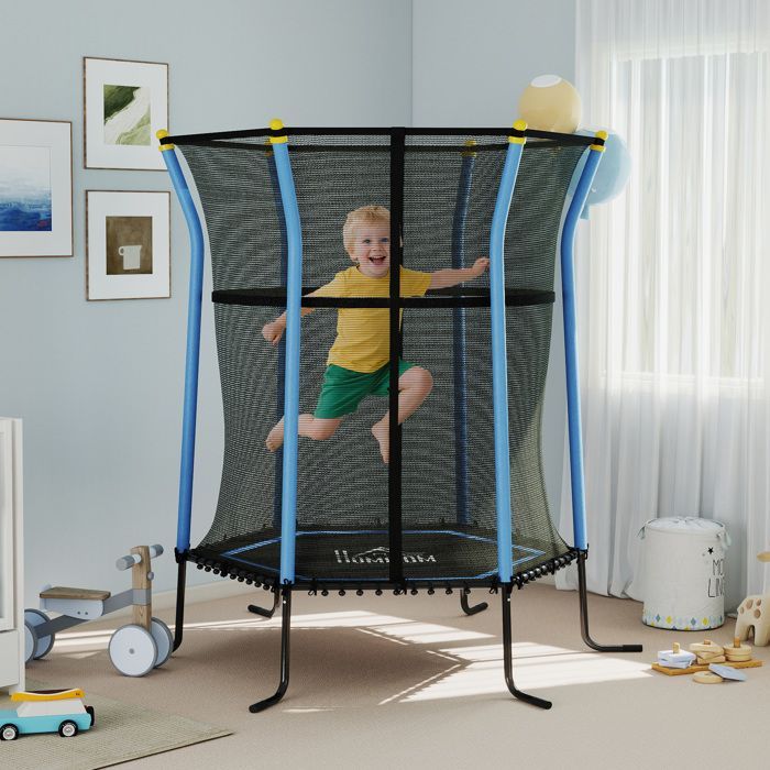 Children's trampoline - HOMCOM - Ø 1.63 x 1.9 m, safety net, zipped door, 6 poles - steel - blue/black