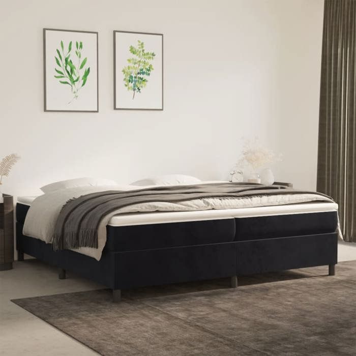 Cama de madera negra de 200 x 200 cm - Carga máxima 150 kg - Estructura de cama de muelles negra de 200 x 200 cm con tapizado de terciopelo 005_963124
