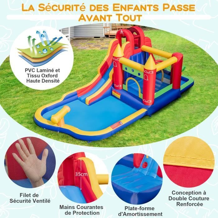 Castelo inflável COSTWAY 9 em 1 para crianças, com soprador de 680 W, 50 bolas coloridas e escorregador aquático, 624 x 270 x 235 cm