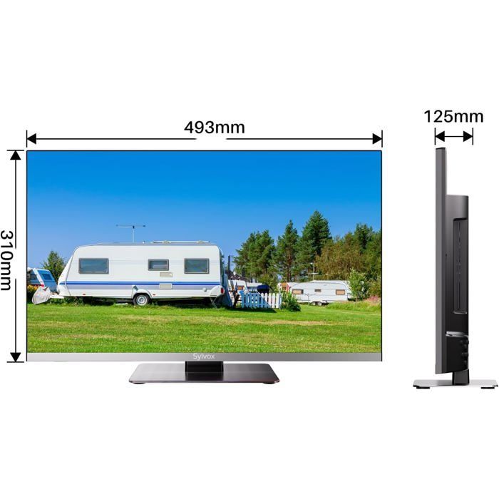 TV SYLVOX 12V - TV de 22” (56cm) FHD 1080P - Reproductor de DVD integrado - Radio FM - DC12V - AC 100V-240V - DVB-C/T/T2 - Para autocaravana - Sala de estar