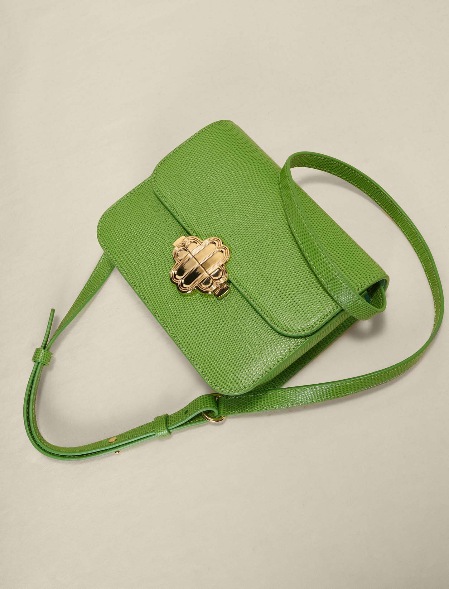 Tas van leer met hagedissenprint - VERT PALME