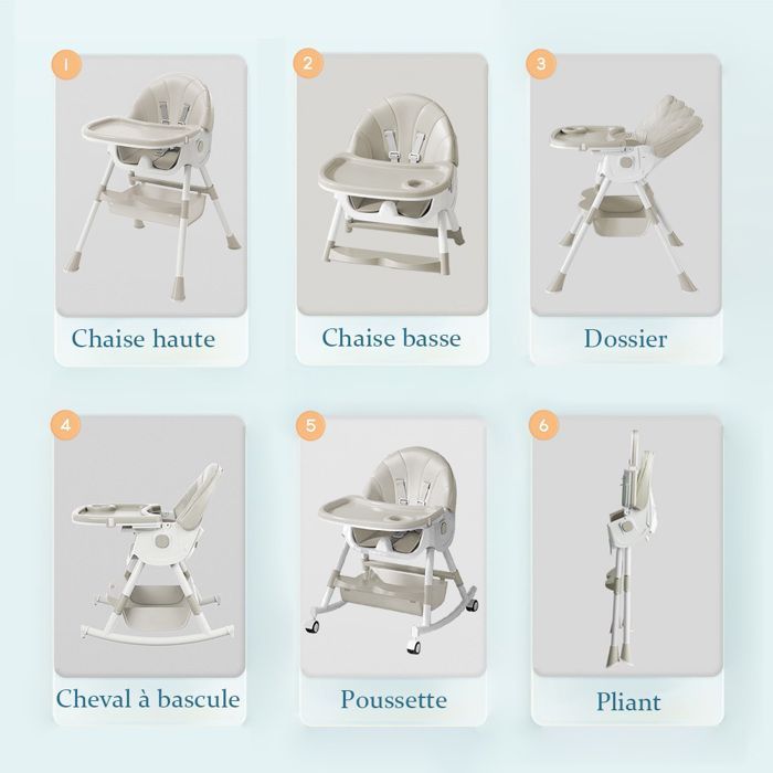 Silla alta infantil MIPAN. - Plegable - Ajustable - Reclinable - 64x70x87cm - Silla alta convertible para bebé - Silla ergonómica para bebé - Beige