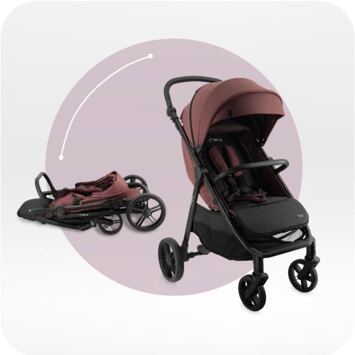 MoMi CLARA - Stroller 0m+ up to 22 kg - Rotating bar - Adjustable handle - Accessories included: bag, rain cover - Burgundy