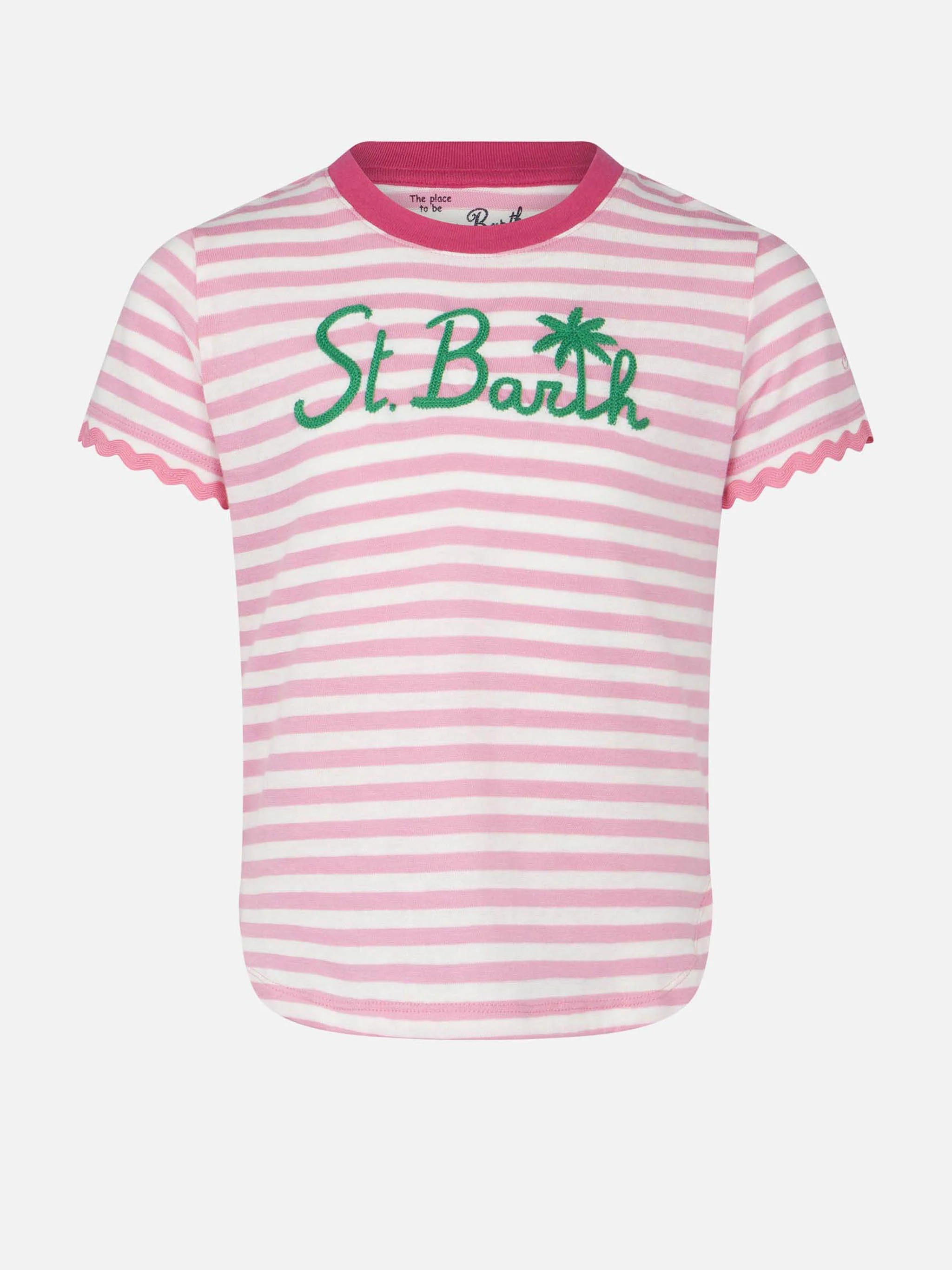 Meisjes-T-shirt met strepen en borduurwerk