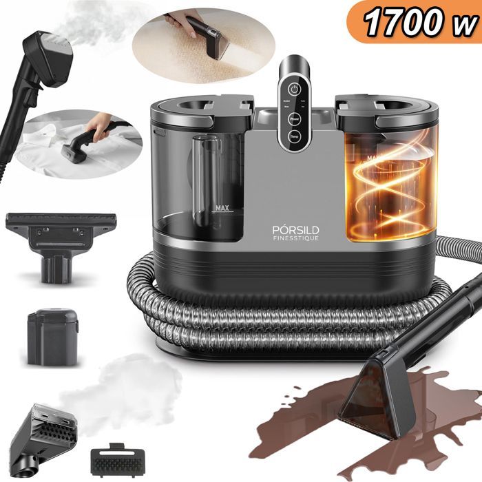 Pulitore a vapore - 1700W - Lavamoquette per divani/tappeti - 15 kPa - Serbatoio da 1600 ml - Tubo flessibile da 1,8 m e cavo da 5 m