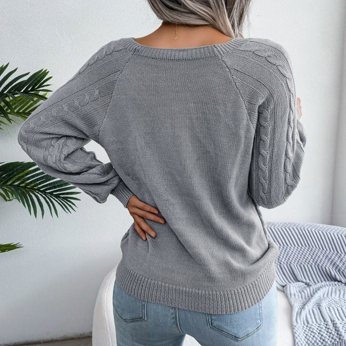 Maglione da donna a maniche lunghe in maglia, scollo quadrato, modello ampio a trecce con bottoni, tinta unita, autunno/inverno - taglia europea - grigio