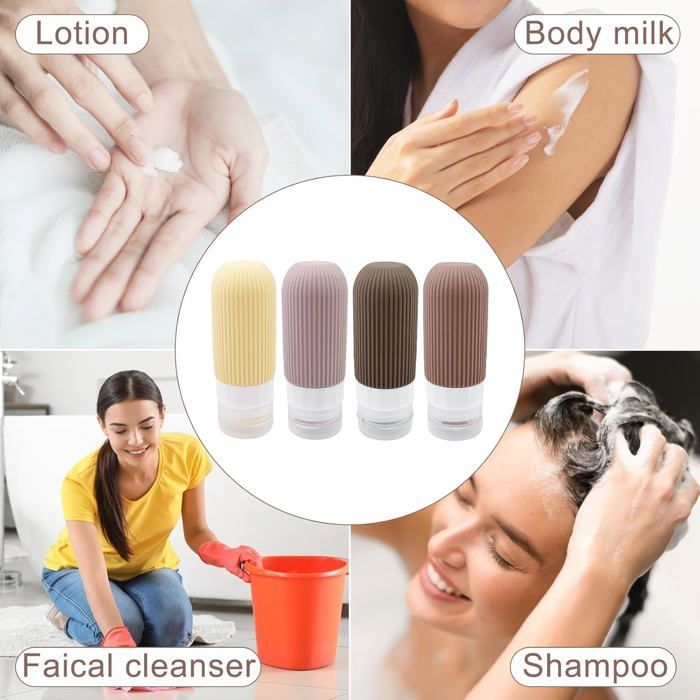Flacon Voyage(4Pcs), -100Ml, Kit Produit Toilette Travel Squeeze Bottle, pour Shampooing, Lotion, Gel Douche