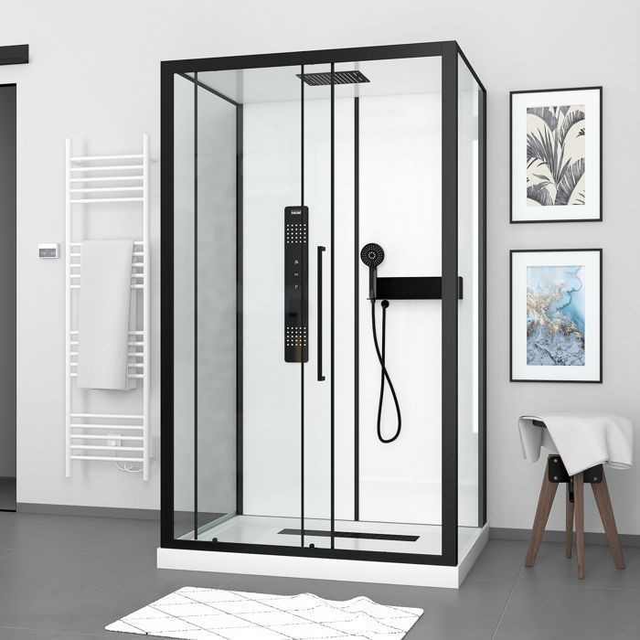 Cabina de ducha de 115x90x210 cm con plato de ducha + desagüe de 90 mm + rejilla lineal - FACTORY 2