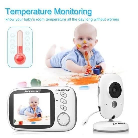 Babá eletrônica digital Floureon VB603, com câmera, sem fio, tela LCD de 2,4 GHz - Branca - Unissex