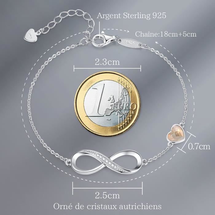 Women's Bracelet - Gourmette - Bangle - Heart Shape - 18+5cm - Silver