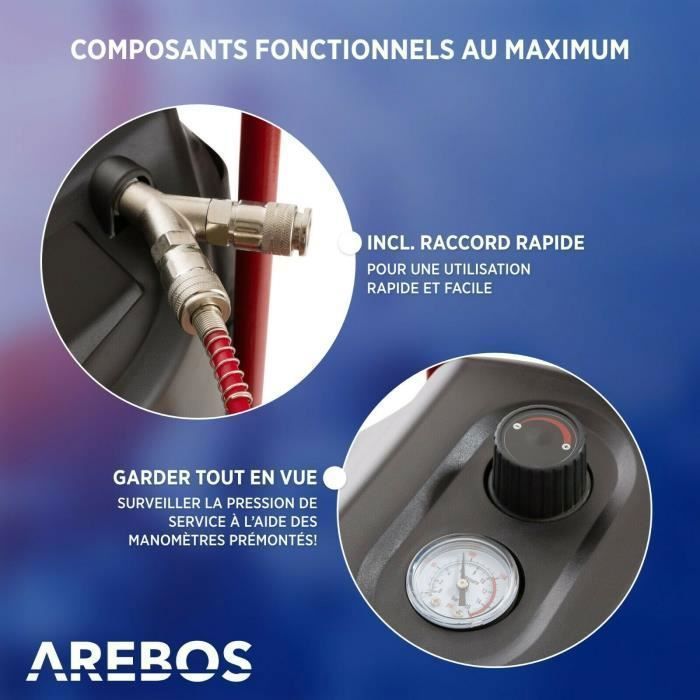 AREBOS Compresseur d'air | avec kit d'accessoires 13 pièces | mobil | Sans huile | Arrêt automatique | Capacité 50 l
