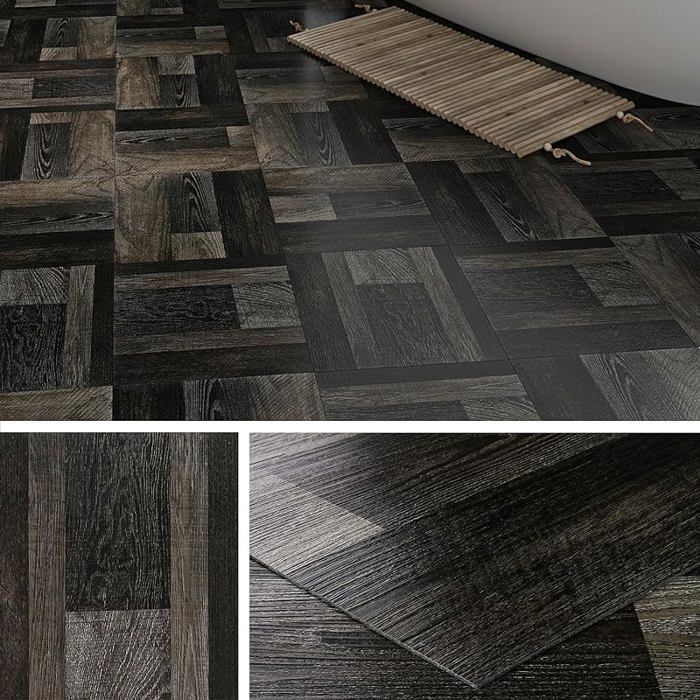 Suelo adhesivo de PVC, acabado madera oscura, 30x30cm, gris antracita, impermeable, 30x30cm, 4 baldosas de madera oscura, SUELO DE PVC MADERA OSCURA