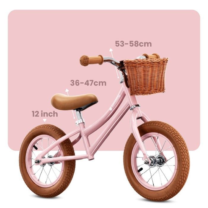 Sun Baby - Classic Balance Bike - 2 Years, max. 30 kg, steel frame, colorful inflatable wheels, adjustable saddle - Pink