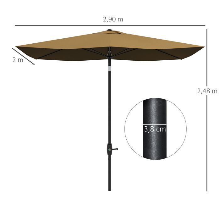 Parasol - Outsunny - 290x200x248cm - Aluminium - marron