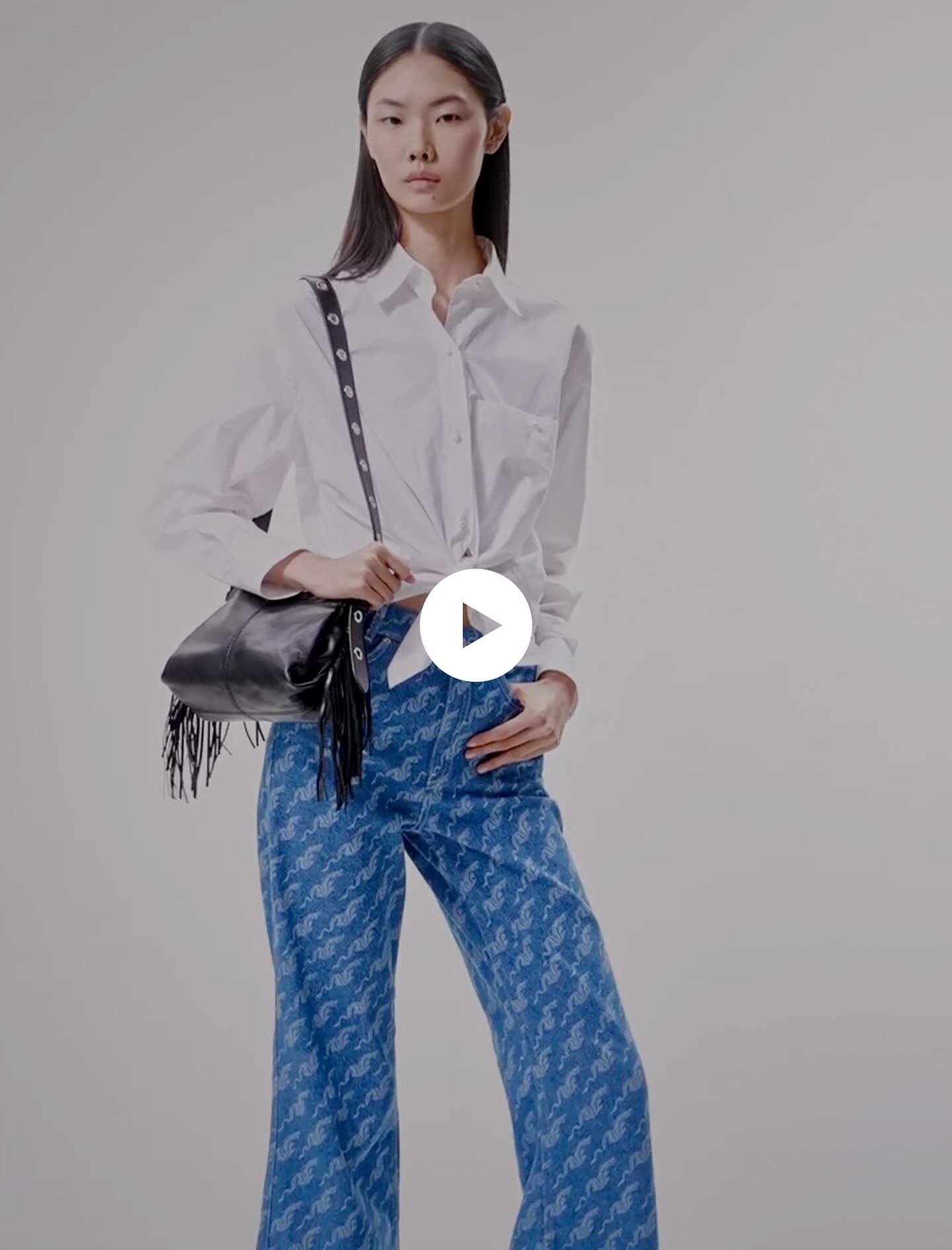 Jeans met wijde pijpen en print - Blauw