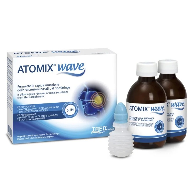 Neuskeelhygiëneapparaat TRED Atomix Wave, Atomix zoutoplossing, 4 flessen van 250 ml